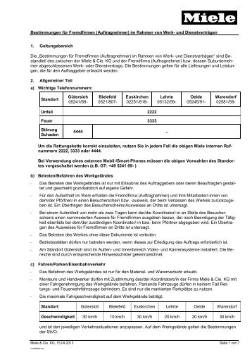 Bestimmungen für Fremdfirmen - Auftragnehmer- im ... - Miele