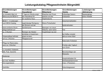 Leistungskatalog Pflegewohnheim Bärgmättli