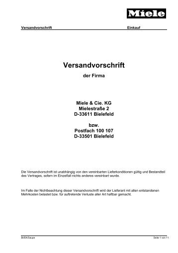 Versandvorschrift - Miele