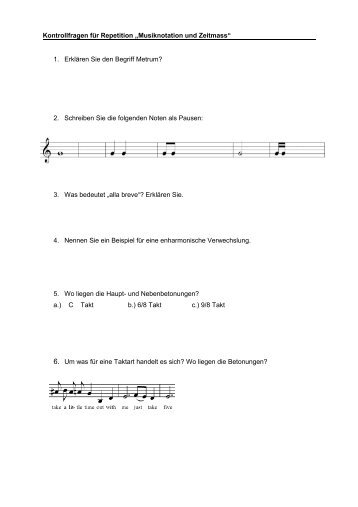 Kontrollfragen für den Test „Musiknotation und Zeitmass“