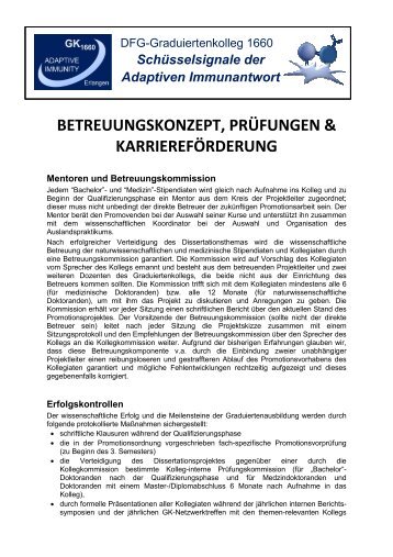 Betreuungskonzept, Prüfungen & Karriereförderung des GK1660