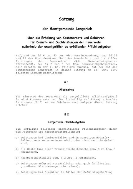 Feuerwehrgebührensatzung - Samtgemeinde Lengerich