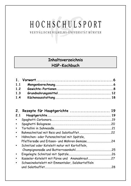 Inhaltsverzeichnis HSP-Kochbuch