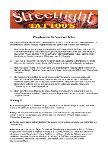 Pflegehinweise für Dein neues Tattoo Wichtig !!! - Streetfight Tattoo
