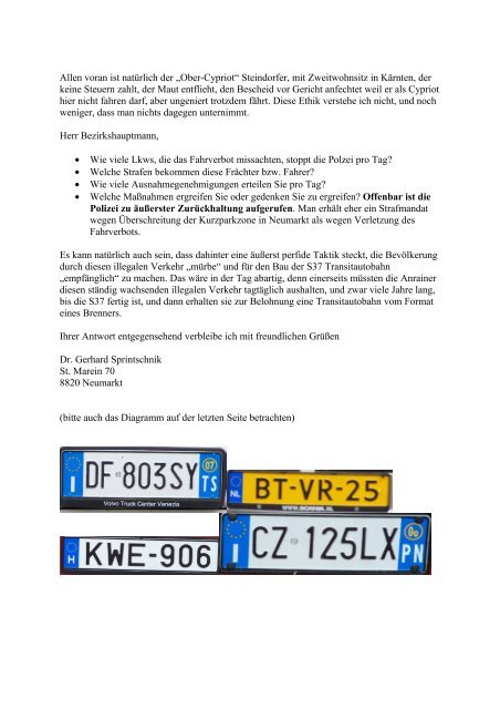 Offener Brief an den Bezirkshauptmann!