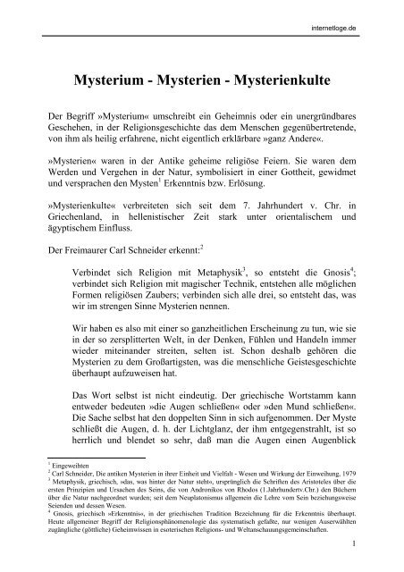 Mysterium - Mysterien - Mysterienkulte - Internetloge.de