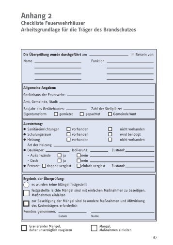 Checkliste Sicherheit im Feuerwehrhaus - Unfallkasse NRW