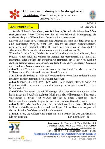 Gottesdienstordnung SE Arzberg-Passail „Der Friedhof …
