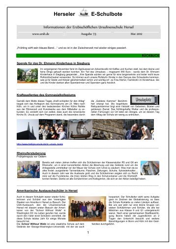 Newsletter Nr. 73 - Erzbischöfliche Ursulinenschule Hersel