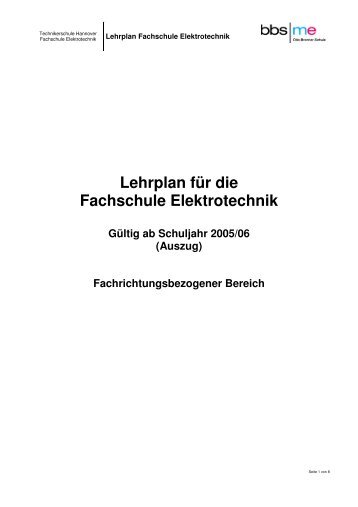 Lehrplan Fachschule Elektrotechnik fachrichtungsbezogen