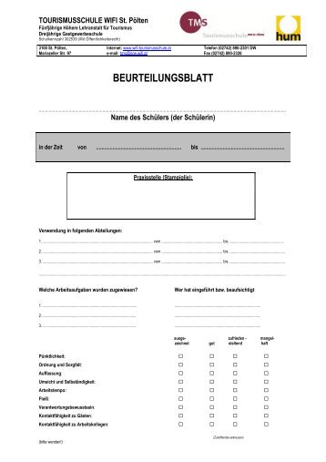 Beurteilungsblatt - Tourismusschule