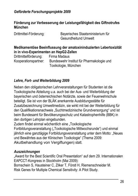 Giftnotruf München, Jahresbericht 2009 - Klinikum Rechts der Isar