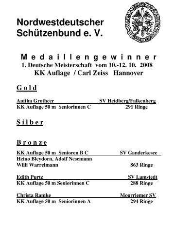 NWDSB Medaillengewinner 2008 KK Auflage Hannover
