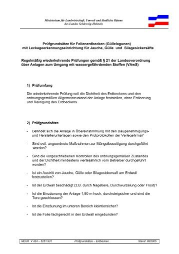 Prüfgrundsätze für Folienerdbecken (Güllelagunen ... - Kreis Stormarn