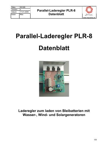 Parallel-Laderegler PLR-8 Datenblatt