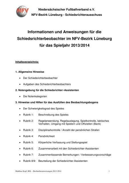 Informationen und Anweisungen für die Schiedsrichterbeobachter ...