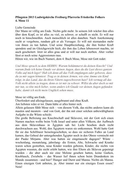 Pfingsten 2007 Ludwigskirche Freiburg Pfarrerin Friederike Folkers