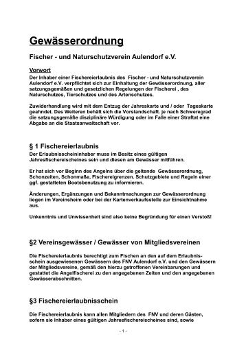 Gewässerordnung - Fischer- und Naturschutzverein Aulendorf eV