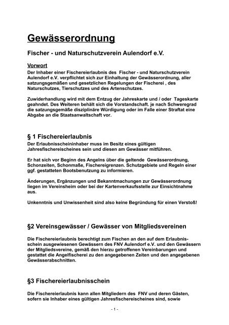 Gewässerordnung - Fischer- und Naturschutzverein Aulendorf eV
