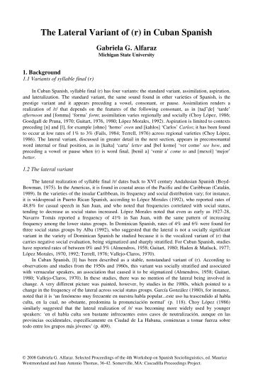 The Lateral Variant of (r) in Cuban Spanish - Cascadilla ...