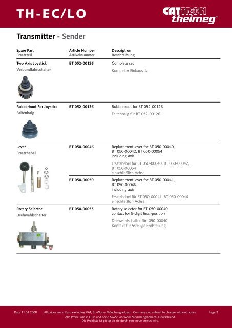 Ersatzteile Funkfernsteuerungssystem (TH-EC/LO)