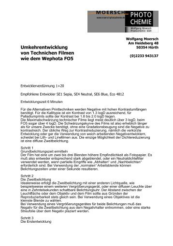 Umkehrentwicklung Technischer Filme - Moersch Photochemie