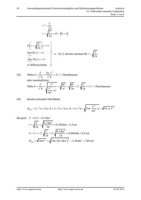 43 Anwendungsorientierte Extremwertaufgaben ... - SUPERNOWA.de