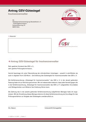 Antrag GSV-Gütesiegel - Gsv.eu