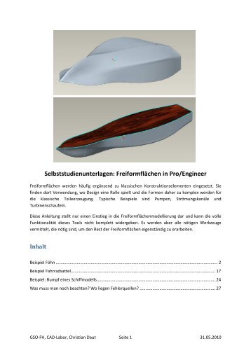 Selbststudienunterlagen: Freiformflächen in Pro/Engineer