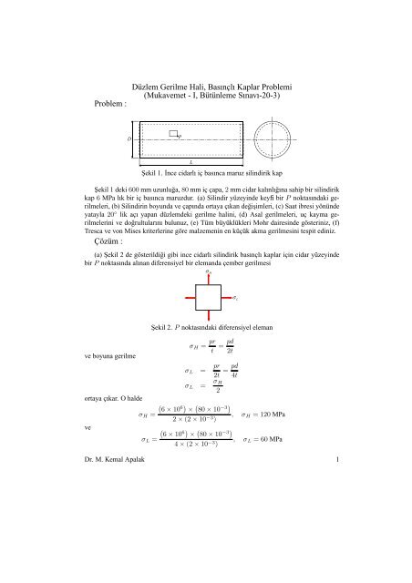 Düzlem Gerilme Hali, Basınçlı Kaplar Problemi (Mukavemet - I ...