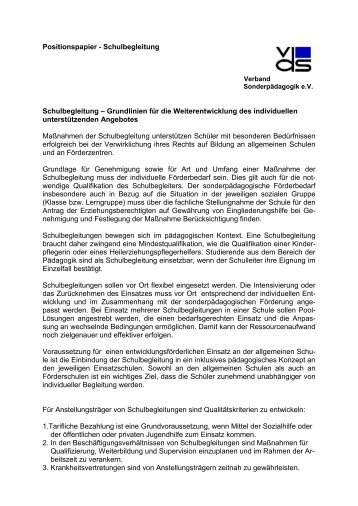 Positionspapier - Schulbegleitung Schulbegleitung - vds Verband ...