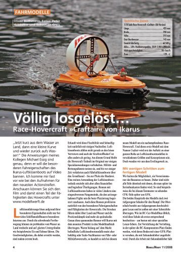 Testbericht "Völlig losgelöst..." aus der ModellWerft 11/2008 - Ikarus