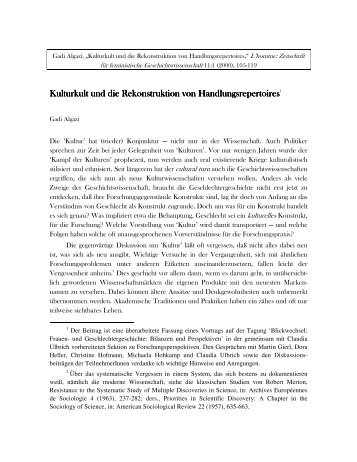 Kulturkult und die Rekonstruktion von Handlungsrepertoires