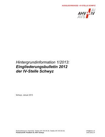 Berufliche Eingliederung 2012 - Ausgleichskasse Schwyz