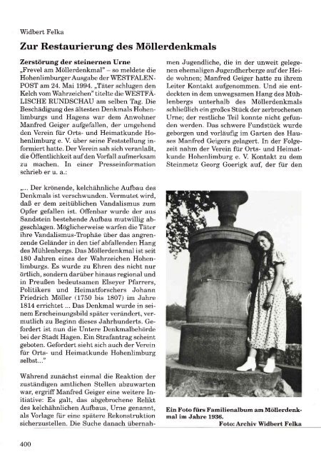 Zur Restaurierung des Möllerdenkmals, in: HOHENLIMBURGER