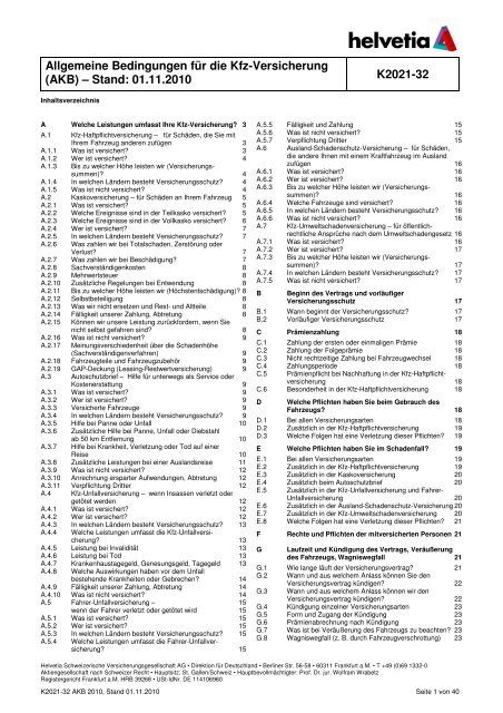 Allgemeine Bedingungen für die Kfz-Versicherung ... - helvetia.de