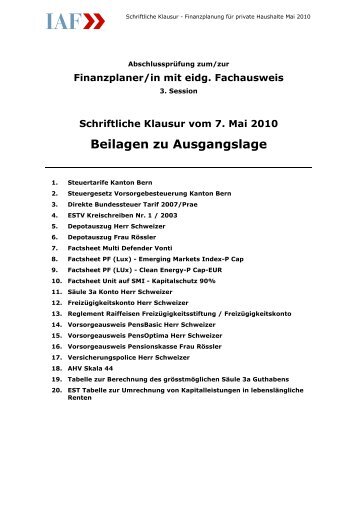 Beilagen zu Ausgangslage