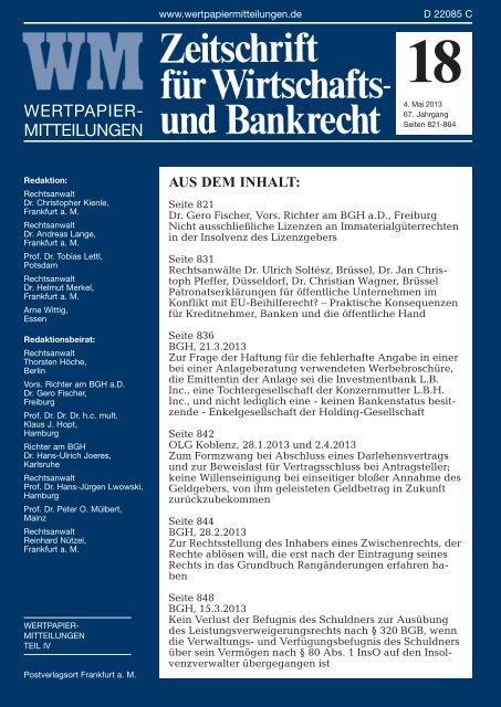 Titel_Recht 18 - WM Wirtschafts- und Bankrecht