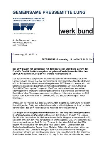 GEMEINSAME PRESSEMITTEILUNG - BFW Landesverband Bayern