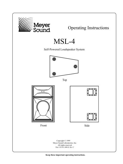 Operating Instructions (msl-4_oi.pdf) - Meyer Sound Laboratories Inc.