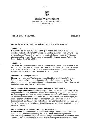 PRESSEMITTEILUNG - Polizeidirektion Rastatt/Baden-Baden