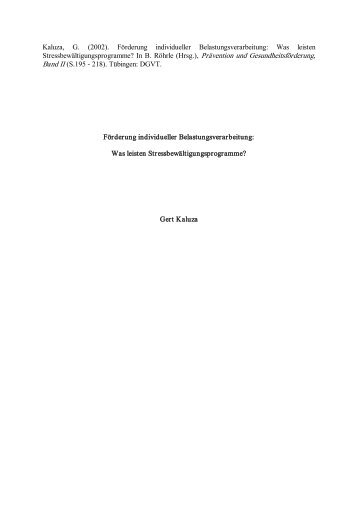 Kaluza, G. (2002). Förderung individueller ... - stresskompetenz