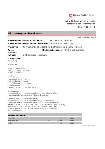 Alkalische Leukozytenphosphatase - Klinikum Frankfurt Höchst