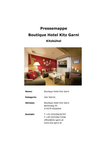 Pressemappe Boutique Hotel Kitz Garni Kitzbühel - Stromberger PR