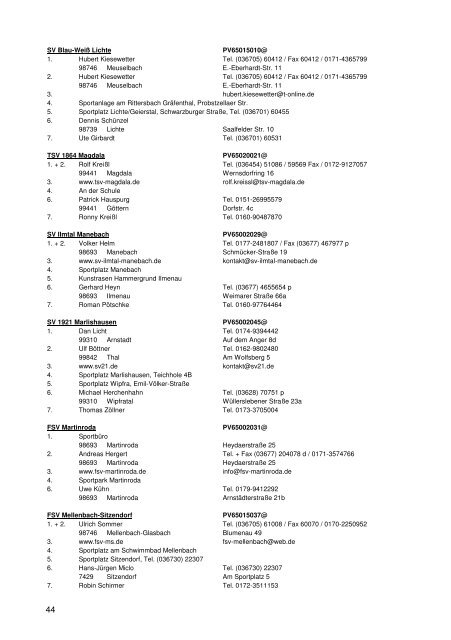 Adressliste der Vereine 2012/2013