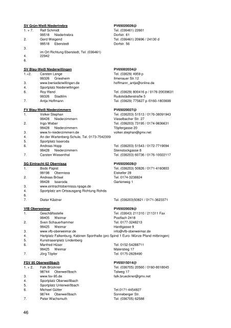 Adressliste der Vereine 2012/2013