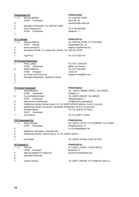 Adressliste der Vereine 2012/2013