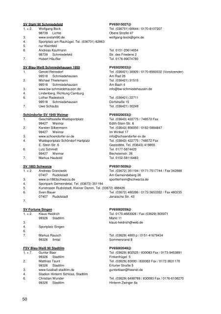 Adressliste der Vereine 2012/2013