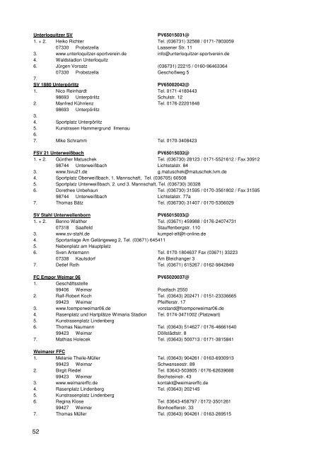 Adressliste der Vereine 2012/2013