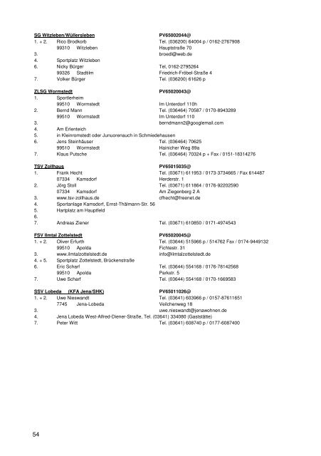 Adressliste der Vereine 2012/2013